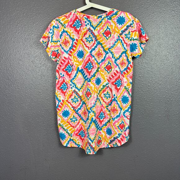 Fresh Produce Colorful Top Size Small Short Sleeve Pink Blue Tropical Beach - Picture 2 of 6